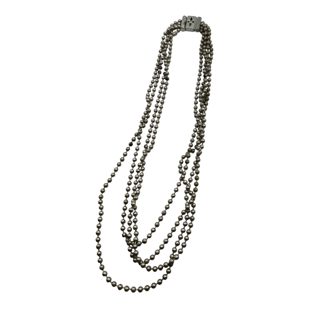 Vintage Multi-Strand Silver‎ Tone Beaded Necklace with Etched Clasp 8”